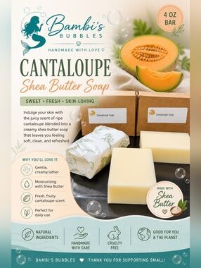 Restocked! Cantaloupe  Shea Butter Soap 4oz Bar
